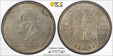 1932-D 3 Mk Goethe J-350 MS62