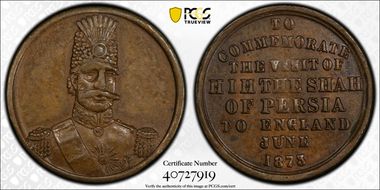 1873 Medal BHM-2953 Brass PE Shah Visit to London AU55