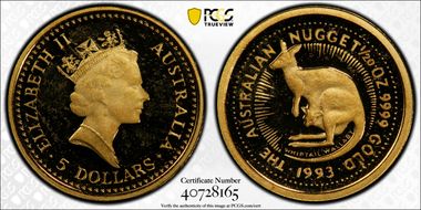 1993 $5 Wallaby-Nugget PR67DCAM
