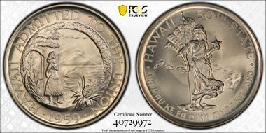 1959 SC50C 2MS-5 Silver Hawaii Statehood Heraldic Art Medal Thick MS67