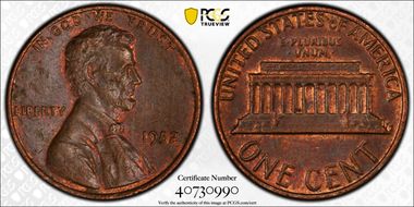 1982 1C Bronze, Small Date AU55BN