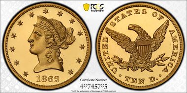 1862 $10 PR65DCAM