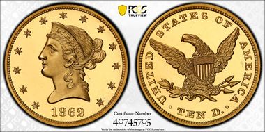 1862 $10 PR65DCAM