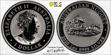 2020-P $1 Australian Nugget-Hand of Faith MS70