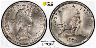 1954(m) Florin Royal Visit KM-55  Ag MS65