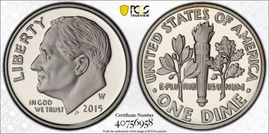 2015-W 10C Silver PR70DCAM