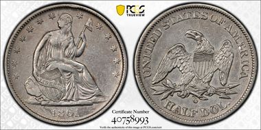 1861-O 50C W-14, Bisected Date N1