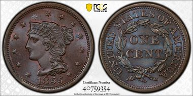 1855 1C Slanted 55 MS65BN