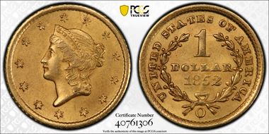 1852-O G$1 MS62+ 