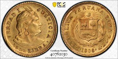 1906-GOZF 1/5 Lib KM-210  Au MS64