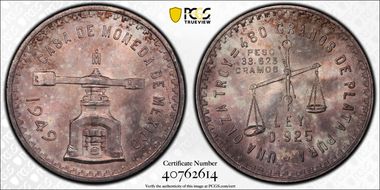 1949-Mo Onza KM-M49a  Ag MS65
