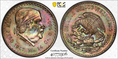 1947-Mo Peso KM-456  Ag MS62