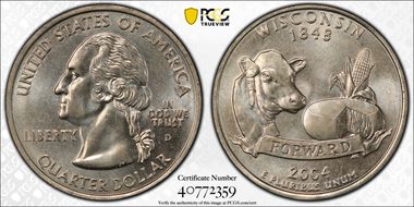 2004-D 25C Wisconsin Extra Leaf High AU58