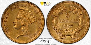 1867 $3 AU58