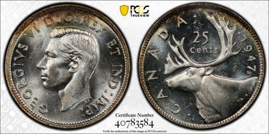 1947 25C Maple Leaf MS65