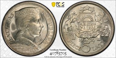 1929 5 Lat KM-9  Ag MS63