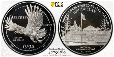 1994-P $1 P. O. W. PR69DCAM