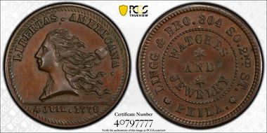 (1876) Token Pa-Ph 220B Copper Lingg & Bro. MS63BN