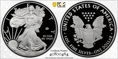 2020-W  $1 Silver Eagle - v75 Privy First Strike PR70DCAM