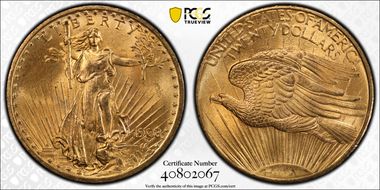 1908 $20 No Motto MS65