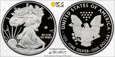 2020-W  $1 Silver Eagle - v75 Privy First Strike PR70DCAM
