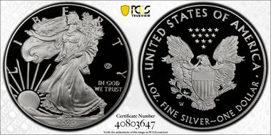 2020-W  $1 Silver Eagle - v75 Privy First Strike PR70DCAM