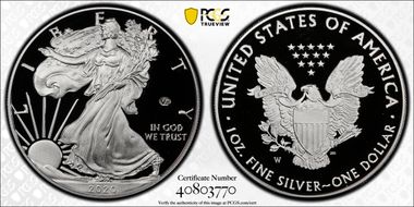 2020-W  $1 Silver Eagle - v75 Privy First Strike PR69DCAM