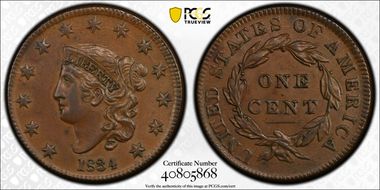 1834 1C Small 8 AU58BN