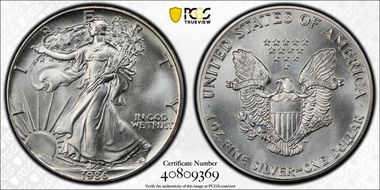 1986 $1 Silver Eagle MS69
