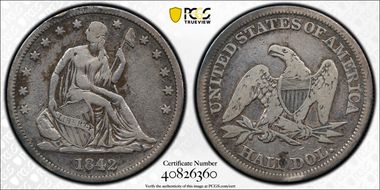 1842 50C Medium Date N1