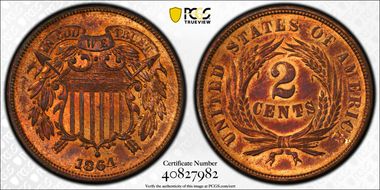 1864 2C Large Motto MS64RB