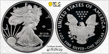 2020-W  $1 Silver Eagle - v75 Privy First Strike PR69DCAM