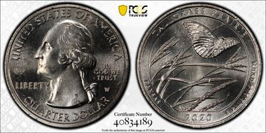 2020-W 25C Tallgrass Prairie NP V75 PCGS First Discovery MS63