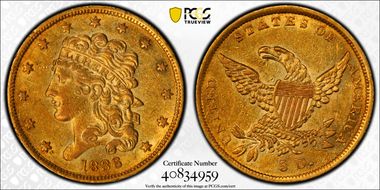 1836 $5 HM-5 AU53