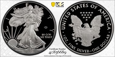2020-W  $1 Silver Eagle - v75 Privy First Strike PR70DCAM