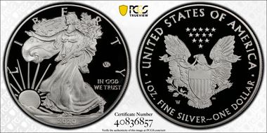 2020-W  $1 Silver Eagle - v75 Privy First Strike PR70DCAM