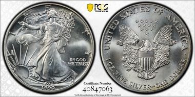1990 $1 Silver Eagle MS66