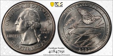 2020-W 25C Tallgrass Prairie NP V75 PCGS First Discovery MS66