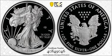 2020-W  $1 Silver Eagle - v75 Privy First Strike PR69DCAM