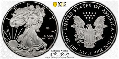 2020-W  $1 Silver Eagle - v75 Privy First Strike PR70DCAM