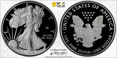 2020-W  $1 Silver Eagle - v75 Privy First Strike PR69DCAM