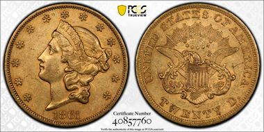 1861 $20 AU58