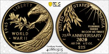 2020-W $25 End of World War II 75th Anniv.  First Strike PR69DCAM