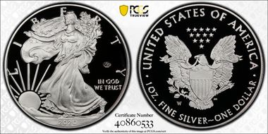 2020-W  $1 Silver Eagle - v75 Privy First Strike PR70DCAM