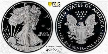2020-W  $1 Silver Eagle - v75 Privy First Strike PR69DCAM