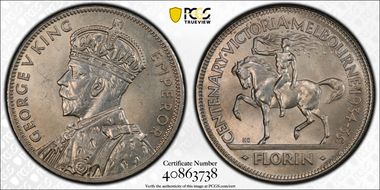 1934-35 Florin Centennial KM-33  Ag MS64
