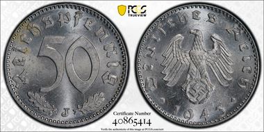 1943-J 50 Pfg J-372 MS63