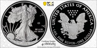 2020-W  $1 Silver Eagle - v75 Privy First Strike PR69DCAM