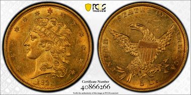 1835 $5 HM-3 MS62