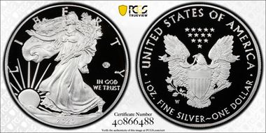 2020-W  $1 Silver Eagle - v75 Privy First Strike PR69DCAM
